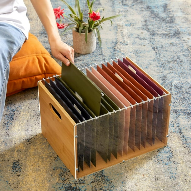 Letter/Legal Bamboo Acrylic File Box Organizer, Hanging File