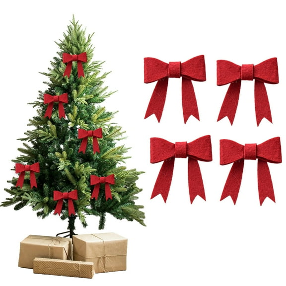 Zawou 4PCS Christmas DIY Bows, Mini Green Non-Woven Fabric Bowknot Decorations for Tree, Wreath, Garland, and Gift Wrapping