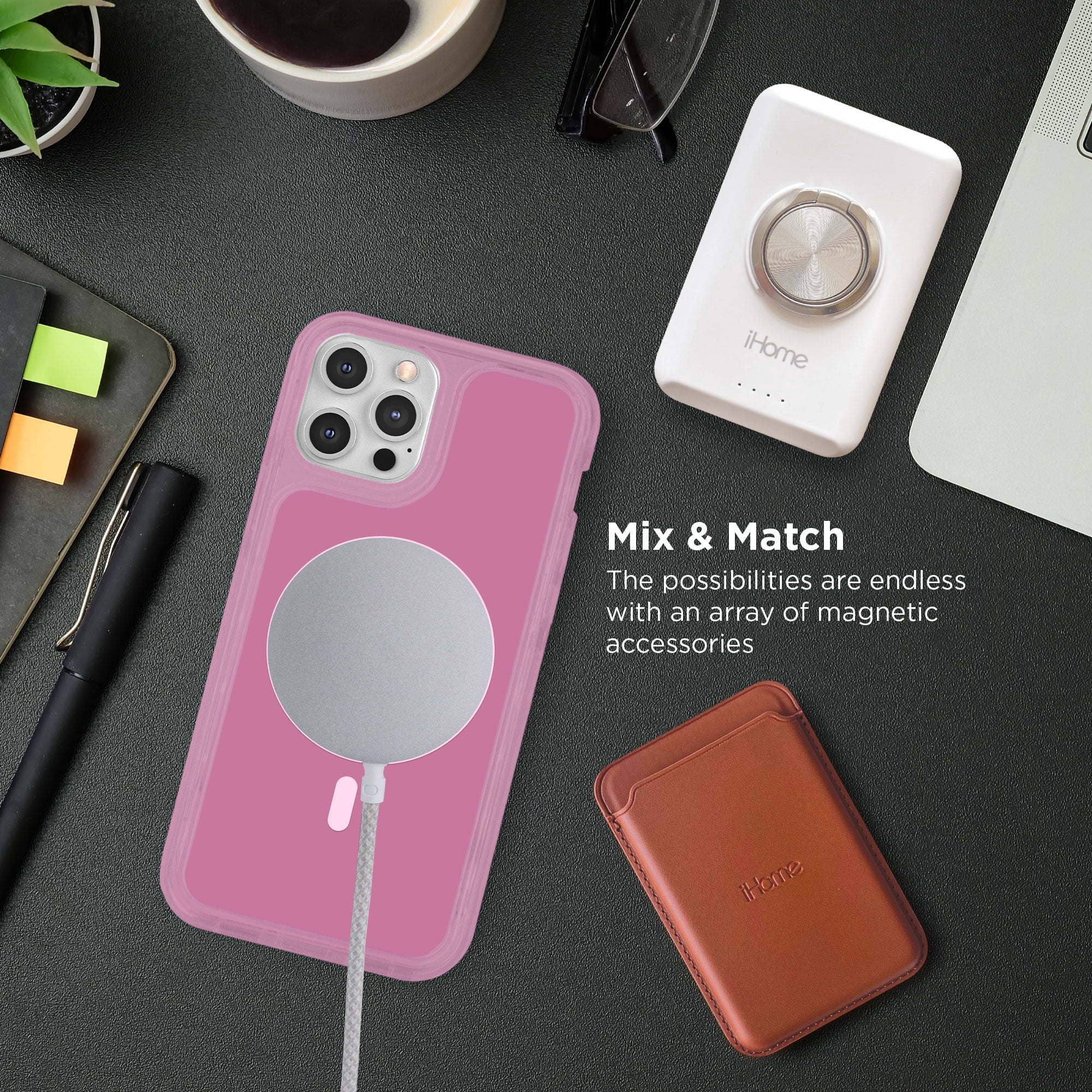 iHome Shockproof Slim Cell Phone Case for Apple iPhone 13 Pro, Pink