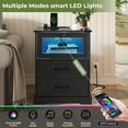 thumbnail image 3 of Hasuit Night Stand with Charging Station and LED Lights, Farmhouse Nightstand with 2 Drawers, Black Bedside Table for Bedroom, 3 of 7