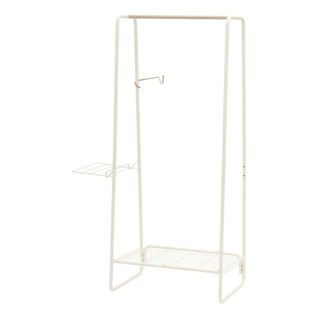 IRIS Clothes Rack with 1 Metal Shelf, Freestanding Clothing Racks for Hanging Clothes, Easy to Assemble, Standing Metal Sturdy Garment and Accessories Rack, Small Space Storage Solution, White