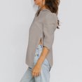 thumbnail image 5 of Summer Akafmk 3/4 Sleeve Shirts for Women,Summer Womens Cotton Linen Tunic Tops,Casual Solid Color V-neck Hem with Side Slit Short Sleeved Blouse, 5 of 5
