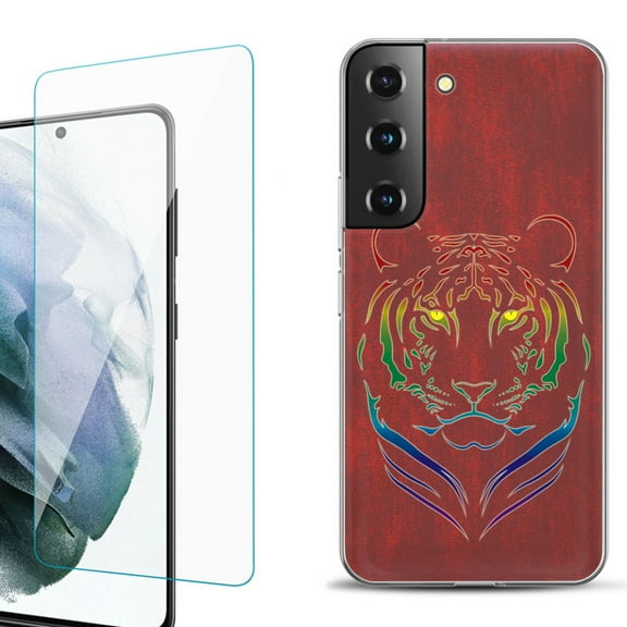 Slim-Fit Fashion Gel Phone Case for Samsung Galaxy S22  5G / S22 Plus 5G, with Tempered Glass Screen Protector, by OneToughShield ® - Night Tiger