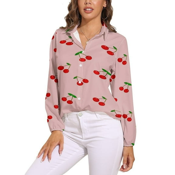 Cherries Long Sleeve Blouse Woman Streetwear Casual Shirts Summer Oversize Woman Streetwear Clothing Birthday Present