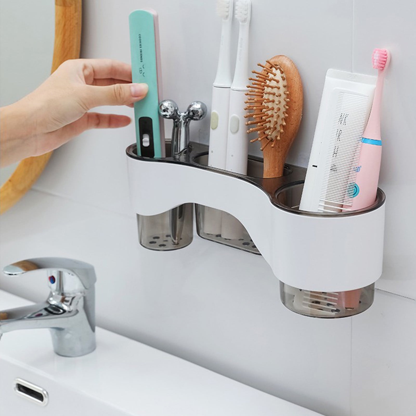 Ymapinc Toothbrush Wall Holder - 3-Pack, Adhesive Mount, Dust Cover, Fits Electric/Manual Toothbrushes, White