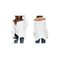 thumbnail image 3 of Women Off Shoulder Sweater Long Sleeve Knit Sweater Loose Pullover Jumper Tops White L, 3 of 7