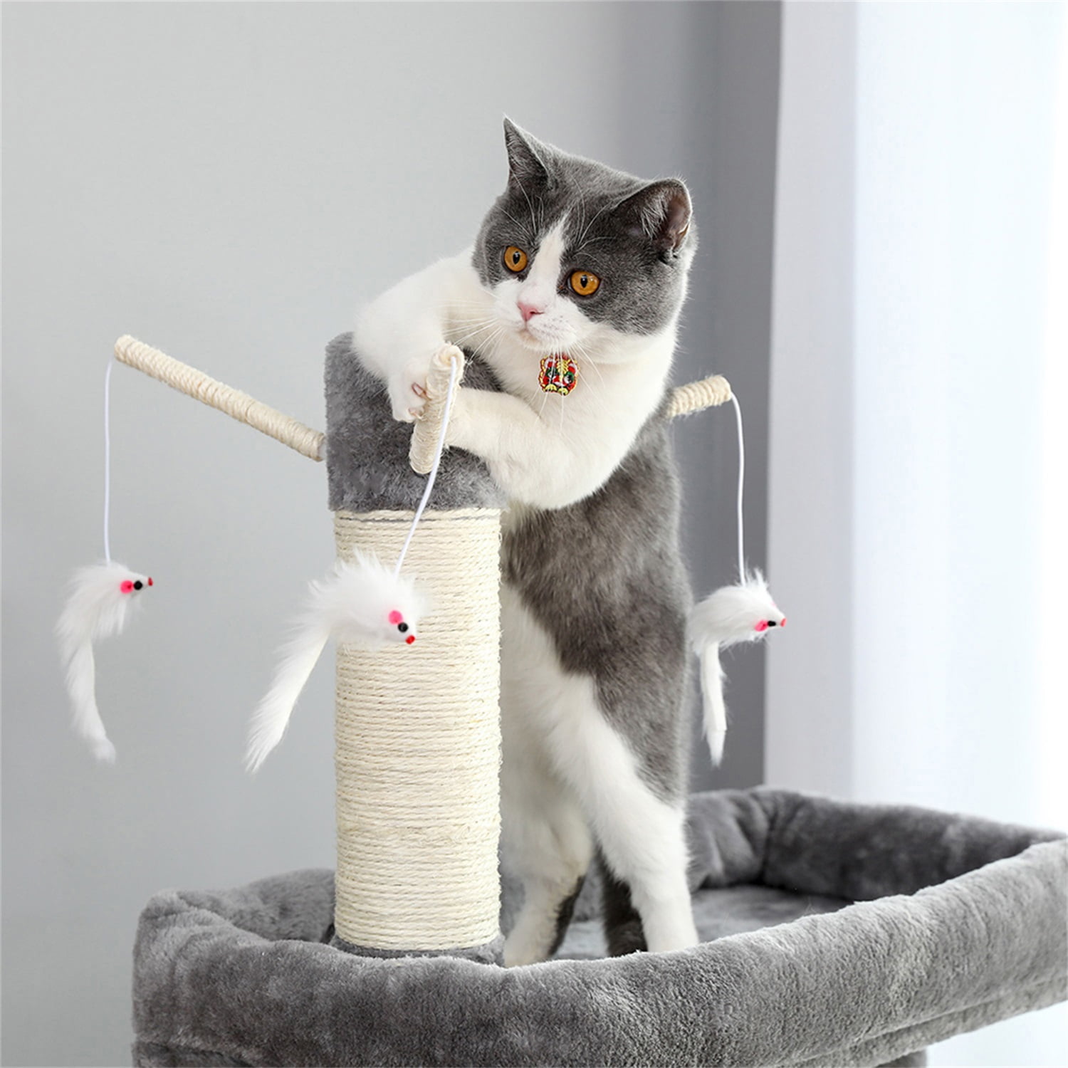 Pefilos Cat Tree for Indoor Cats Large with Scratching Post and Hanging Bed Cat Condo for Multiple Cats, Cat Tree Tower for Outdoor, Gray Pefilos Cat Tree for Indoor Cats Large with Scratching Post and Hanging Bed Cat Condo for Multiple Cats, Cat Tree Tower for Outdoor, Gray