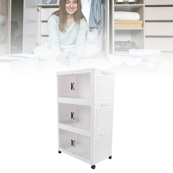 Plastic Storage Bins, 3/45/ Tier Stackable Storage Bins with Magnetic Doors & Wheels Foldable Storage Bins Closet Organizers Movable Storage Container for Home Pantry Office Dorm