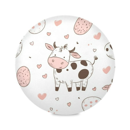 

15.4inch Round Placemats DIY Printing Design Suitable for Kitchen Table Party Decoration Cartoon Cow