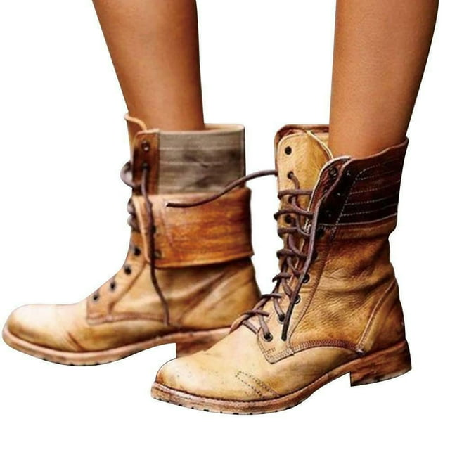 Women Ankle Boots Combat Lace Up Zipp Up Buckle Booties Shoes Round Toe