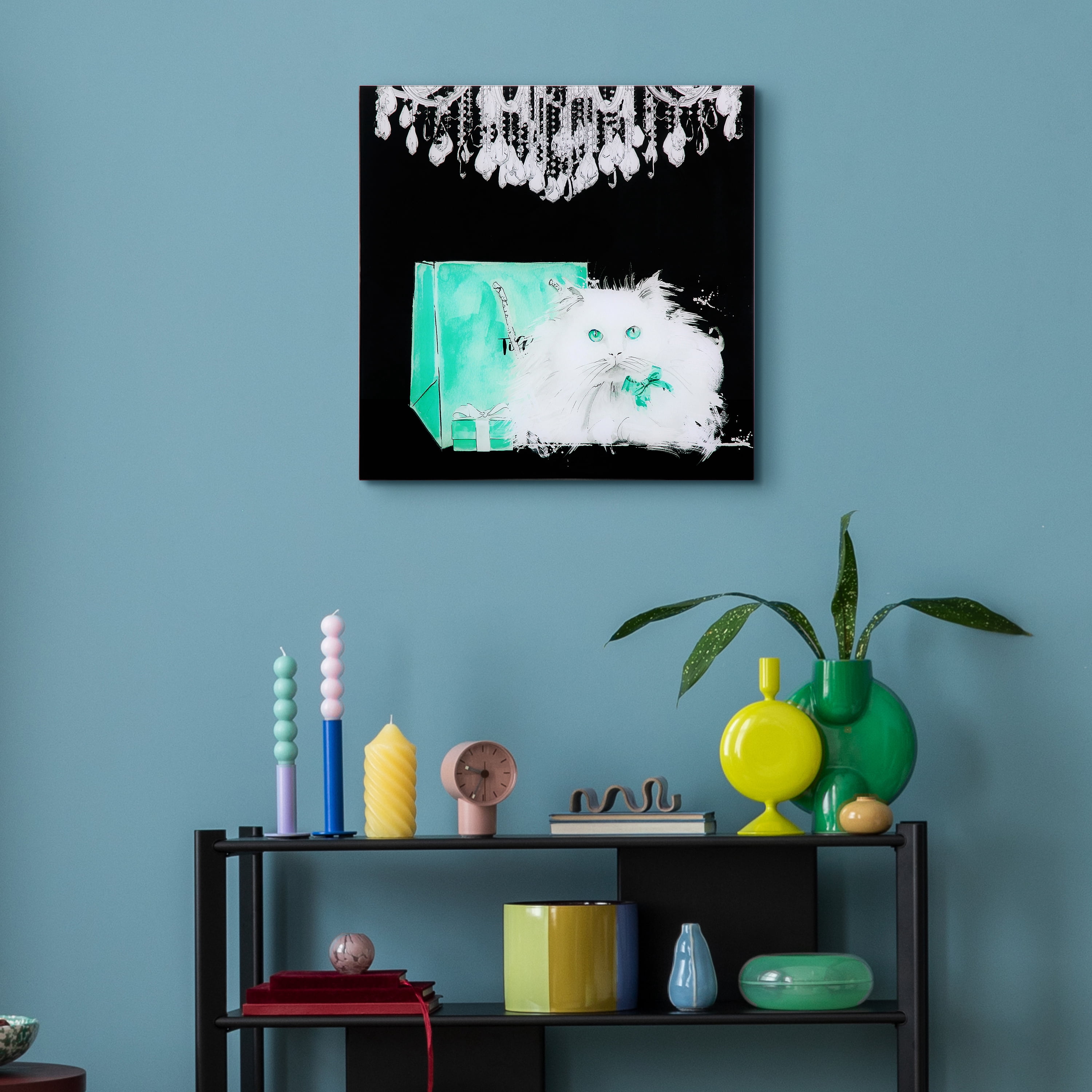 Empire Art Direct Snowball Frameless Free Floating Tempered Glass Panel Graphic Cat Wall Art, 20" x 20", Ready to Hang