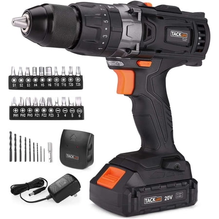 TACKLIFE 20V Power Drill, Cordless Driver, Impact Drill 2.0Ah Lithium-Ion Battery with Hammer Action 1/2" Metal Auto-locking Chuck, 2-Speed Max Torque 310 In-lbs and 16+3 Position with LED | PCD04C