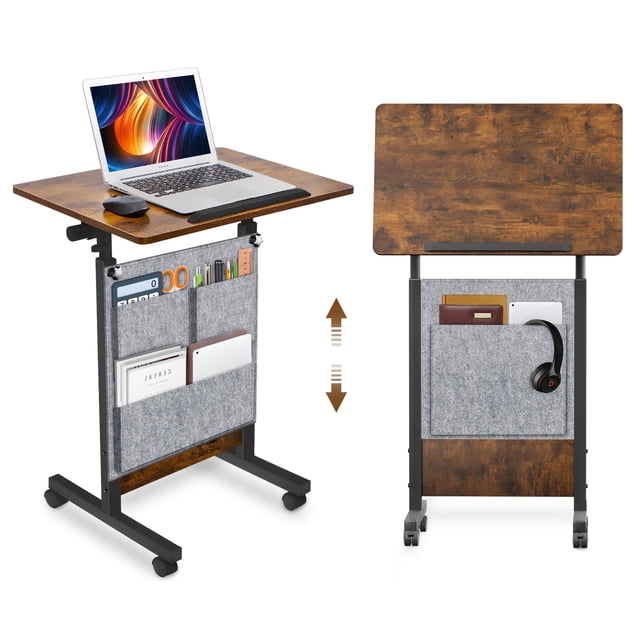 KOUPA Bureau Debout à Hauteur Réglable avec Sac de Rangement Largeur 16 Po Longueur 24 Po, Table Mobile Portative à Roulettes avec Roues, Retournement à 360 Degrés