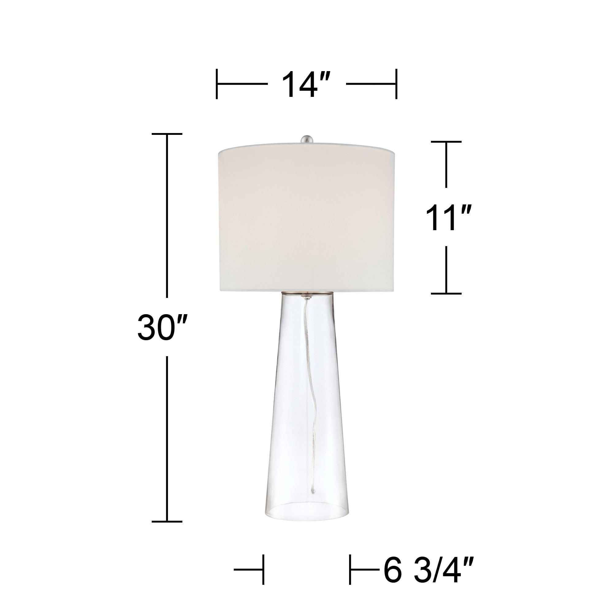 360 Lighting Marcus 30" Tall Tapered Column Large Modern Coastal End Table Lamp Clear Glass Single White Shade Living Room Bedroom