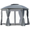 thumbnail image 2 of Spaco 144x144 Inch Round Outdoor Gazebo, Patio Dome Gazebo Canopy Shelter with Double Roof, Netting Sidewalls and Curtains, Zippered Doors Grey AS, Easy Up Screened Canopy, 2 of 6