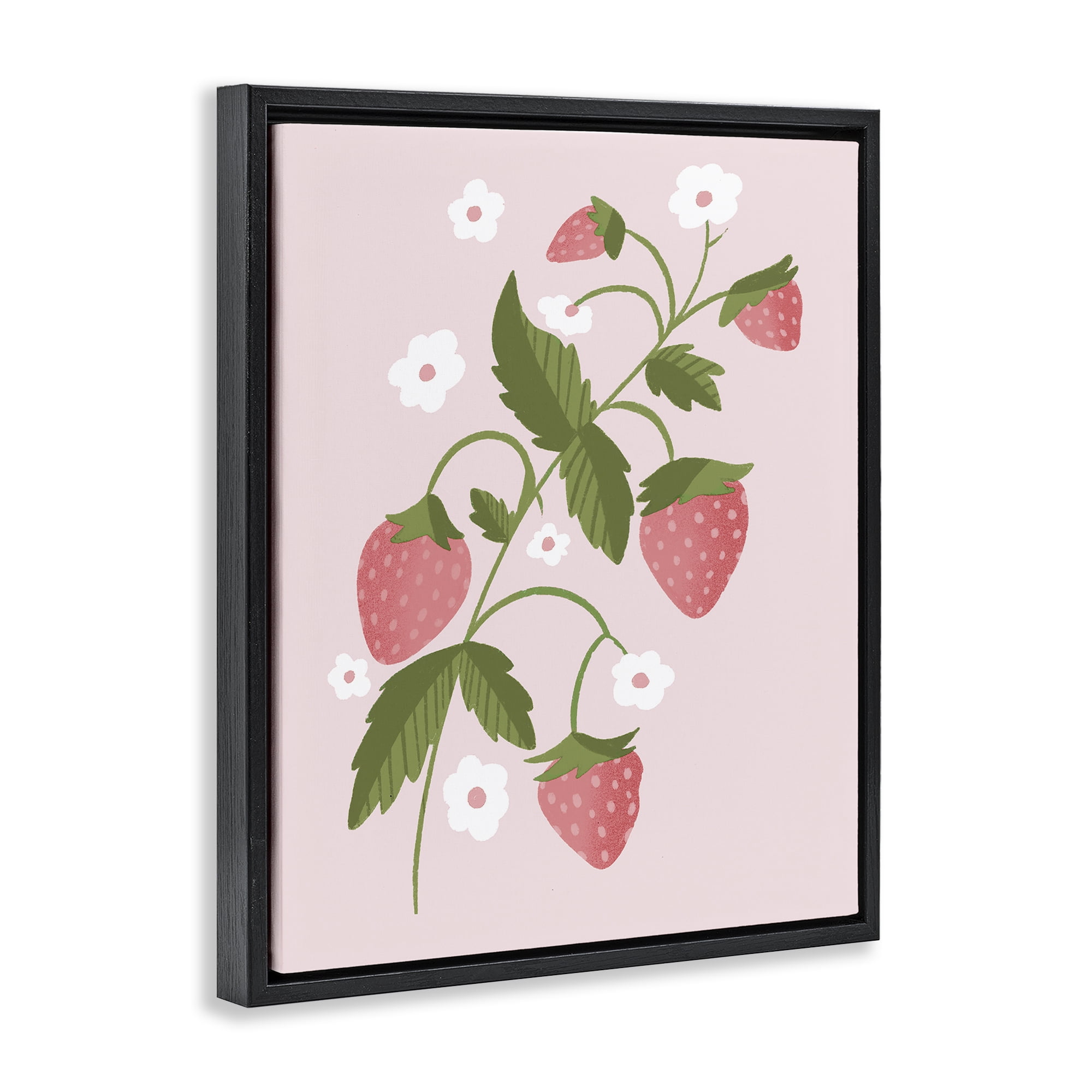 Stupell Industries Pastel Strawberries Branch Black Framed Floater Canvas Wall Art, design by Paige Sredenschek