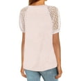 thumbnail image 2 of Anbech Women's Lace Splicing Blouse V Neck Shirt Splice Short Sleeve Loose Casual Solid Color Tops, 2 of 3