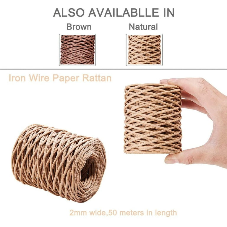 55Yards 2mm Floral Iron Bind Stem Wire Paper Wrapped Rattan Rope Rustic  Paper Twine for DIY Crafts Gift Wrap Weaving Basket