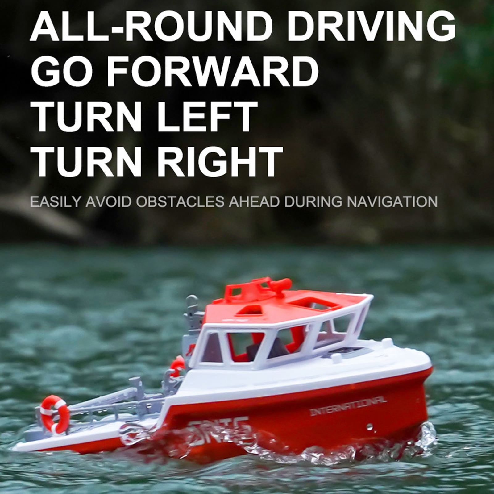 Remote  Boat,Alarm Pools And Boat Rescue Ship Motor Low Battery Ship With Motor Low Battery Alarm And Lakes Toy With Motor Low Pools And Lakes Rescue Ship With Black and Red
