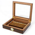 thumbnail image 2 of Humidor de cigarros, caja de cigarros con tapa de vidrio con humidificador higrómetro y divisor, caja de almacenamiento de madera de cedro para 35 cigarros, 2 of 3
