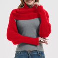 thumbnail image 2 of Fgnfyis Fashion Winter Warm Solid Color Knitted Wrap Scarf Crochet Thick Shawl Cape with Sleeves for Women Red, 2 of 7