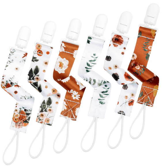 BUNNYBEE Pacifier Clip Set - Vintage Blooms Collection - 6 Count