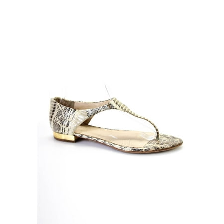 

Pre-owned|VC Signature Womens Leather Snake Print T-Strap Sandals Beige Black Size 7