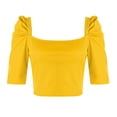 thumbnail image 4 of QLEICOM Womens Summer Tops Oversized T-shirts Slim Fit Comfortable Short Sleeve Solid Color Round Neck Casual Loose Tunic Tank Tops Women Shirts Blouses Yellow M, 4 of 6
