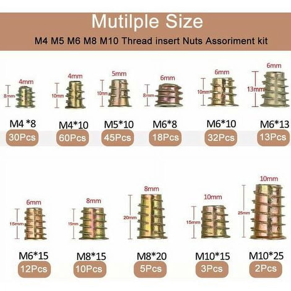 M4 M5 M6 M8 M10 Hex Nuts with Threaded Inserts, Zinc Alloy Hexagonal Threaded Insert Nuts Inserts,(230PCS)
