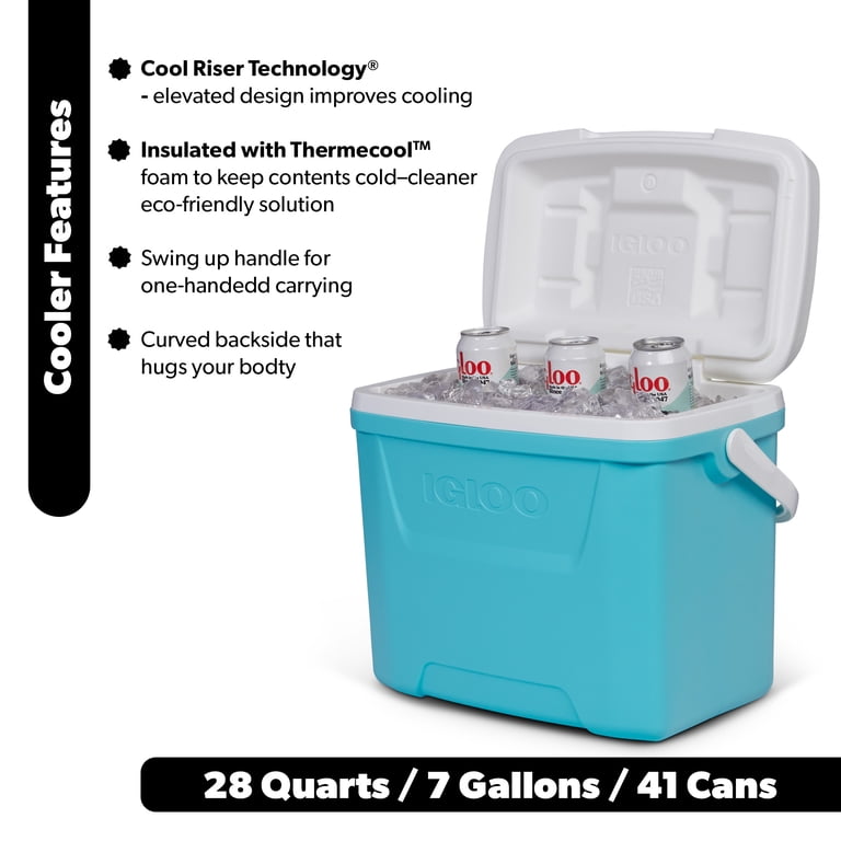 28 QT Hard-Sided Ice Chest Cooler, Aqua Blue & White - Walmart.com