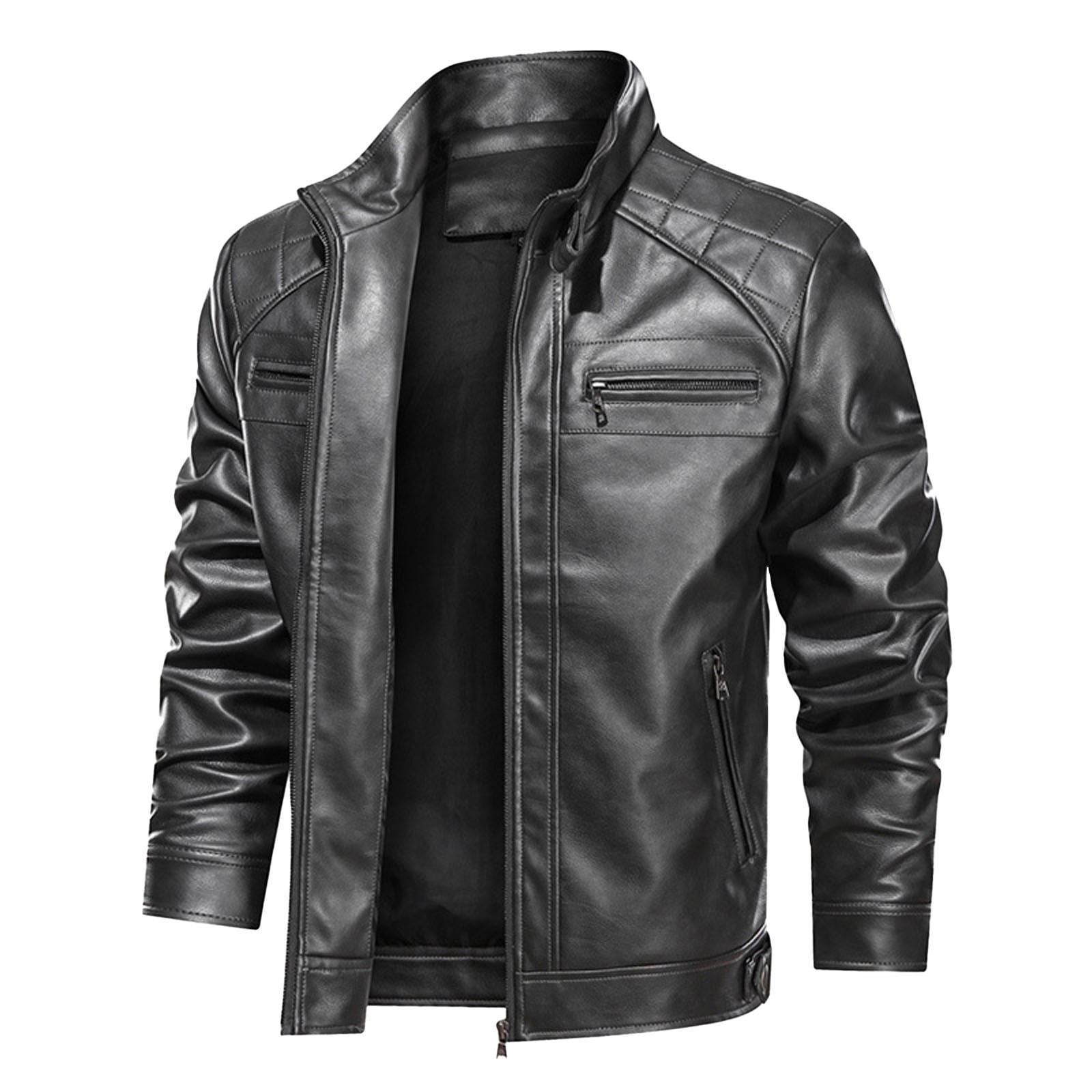 Olyvenn Cafe Racer Distressed Mens Lambskin Leather Jacket - Genuine Men Leather Jacket - Mens Leather Biker Jacket Black 8