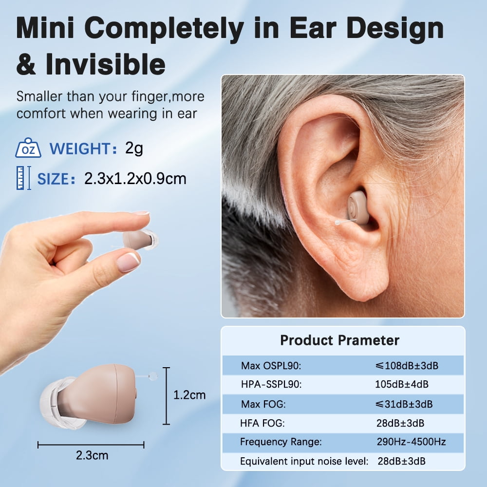 Jinghao Personal Sound Amplifier Product  CIC for Ears for Seniors Adults with Rechargeable Charging Box