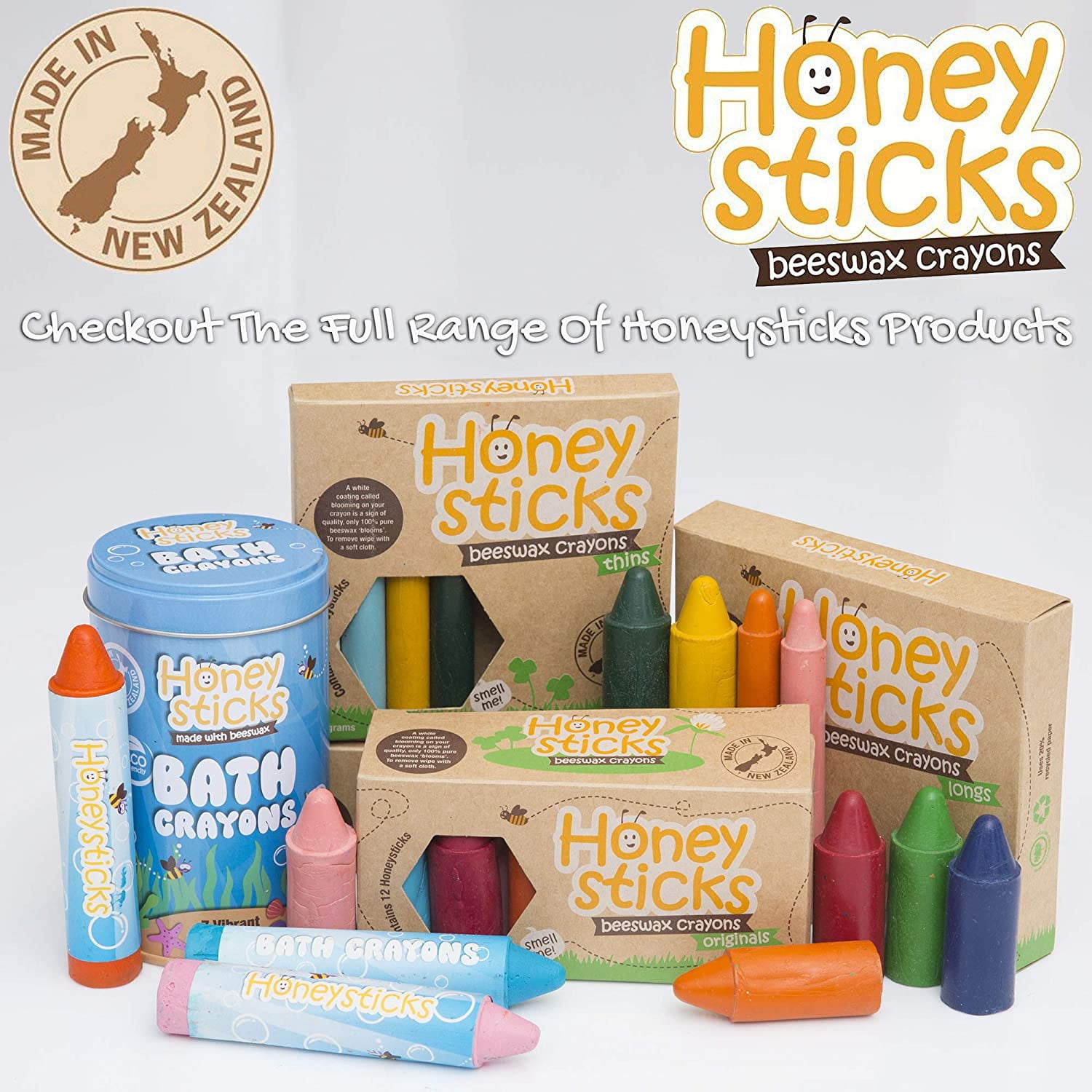 Honeysticks 100% Pure Beeswax Crayons and Coloring Book Gift Pack - Non Toxic Crayons (8 Pack) Designed for Little Hands Plus A Premium Quality