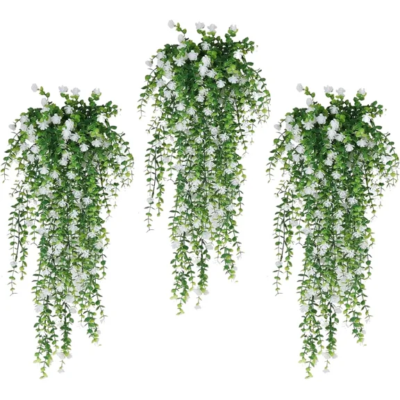 PURELY- 3Pc Artificial Fern Hanging Plant Fake Eucalyptus Vine Home Garden Wedding Decor
