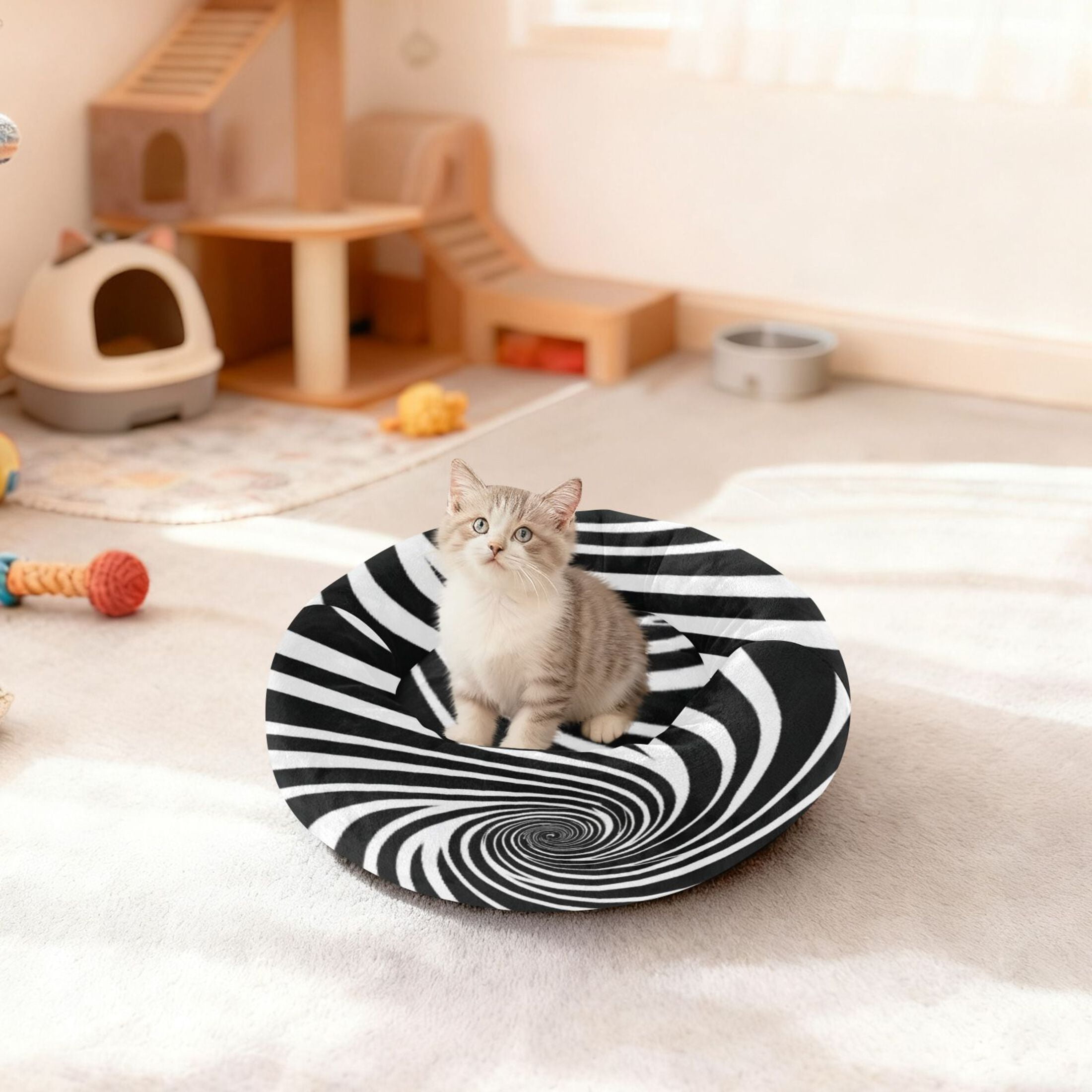 Iauyy Pet Couch Donut Cat Bed for Indoor Cats/Small Dogs Washable & Machine with Non-slip Bottom Calming Cat Furniture, The Center Of The Galaxy (M)