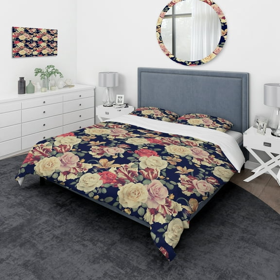 Designart 'Colorful Roses Floral Pattern' Bohemian & Eclectic Duvet Cover Set