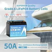 12V LiFePO4 Battery 50Ah, Lithium Batteries with 50A BMS, Rechargeable Deep Cycle, widely used for Trolling Motor, Marine, Camper, RV, Solar Power, Off Grid