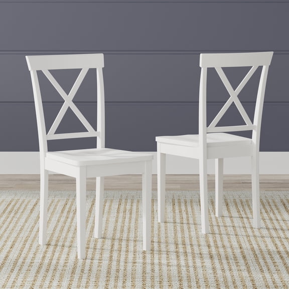 X-Back Solid Wood Dining Chairs in White (Set of 2)