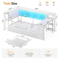 thumbnail image 2 of Gaming Corner Bed Frame Twin Size with Desk, Bookcase Storage and Charging Station, Twin Metal Daybed with LED Lights and 2 Storage Drawers, Corner Platform Bed Frame for Teen, White, 2 of 10