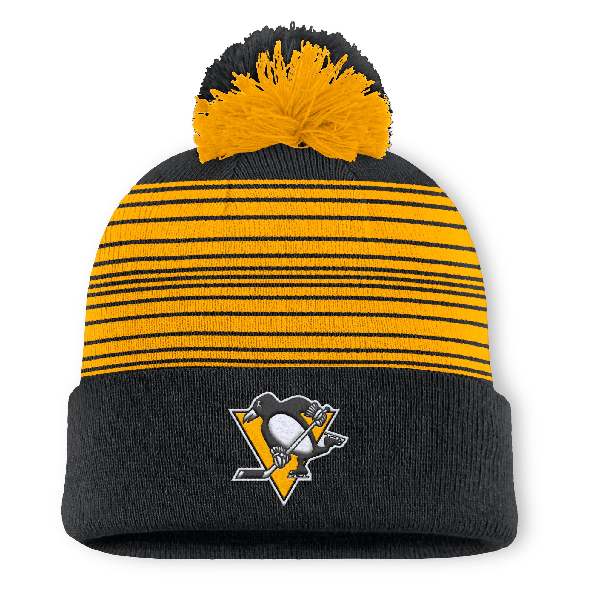 Men's Fanatics Black Pittsburgh Penguins Fundamental Spirit Cuffed Pom Knit Hat
