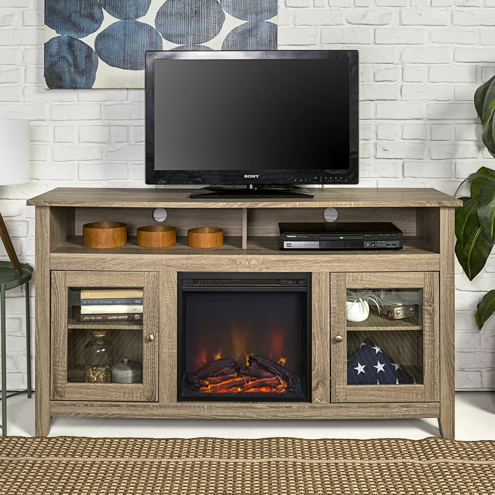 Walker Edison Tall Fireplace TV Stand for TVs up to 64" Driftwood