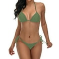thumbnail image 4 of WREESH Womens Two Piece Swimsuit String Bikini Sets Halter Swimsuit High Waist Lace Up Bikini Swimsuit Solid Color Backless Split Steel Top Swimsuit Suit Beach Bathing Suit Olive Green, 4 of 4