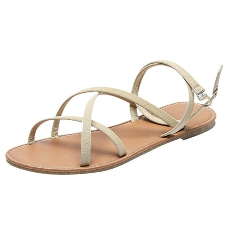 

A0624 sandals for Women Fashion Summer Women Sandals Flat Cross Buckle Strap Roman Style Large Size Casual Beach PU