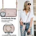 thumbnail image 6 of ShellTech for iPhone 13 Pro Case with Card Holder and Strap - Zipper Pocket,Crossbody Lanyard Strap,Credit Card Holder,Stand Ring,Cute Phone Wallet Case for Women,Rosegold, 6 of 10