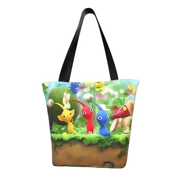 Lsque Pikmin Pattern Beach Tote,Shoulder Handbag,Spacious Tote Bag,Lightweight Travel Bag,Versatile Shopping Bag