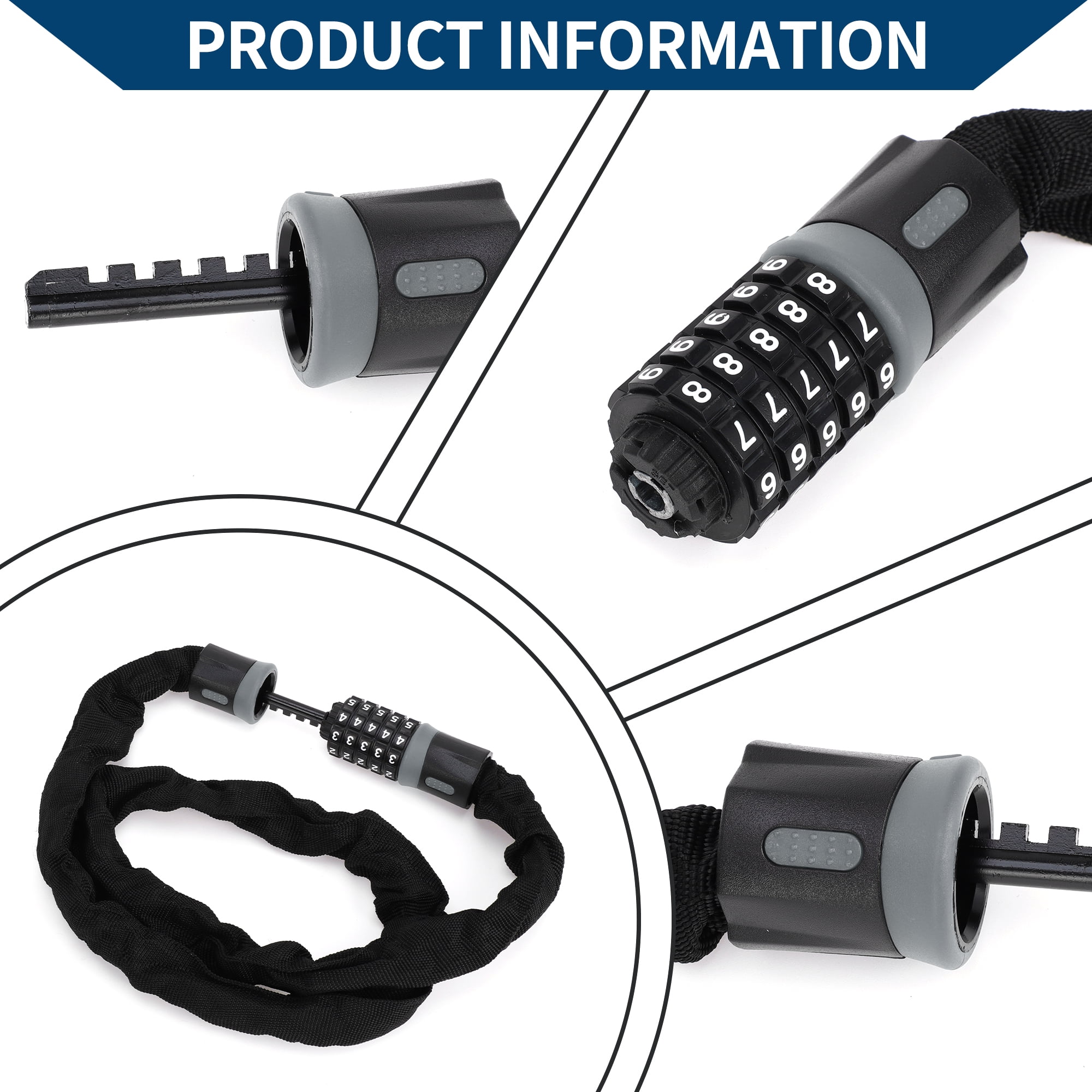 Unique Bargains Bike Lock Security Chain Combination Lock Padlock Resettable 5 Digit Bike Lock 1 Pc Black Gray 1 Pc