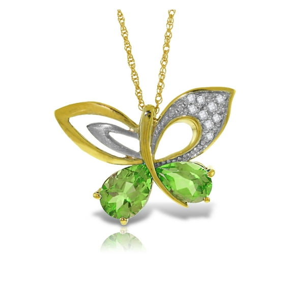 Galaxy Gold 14K Solid Yellow Gold 16" Butterfly Necklace with Natural Diamonds and Peridots, 14"-24" Sizes, August Birthstone, Symbol of Renewal