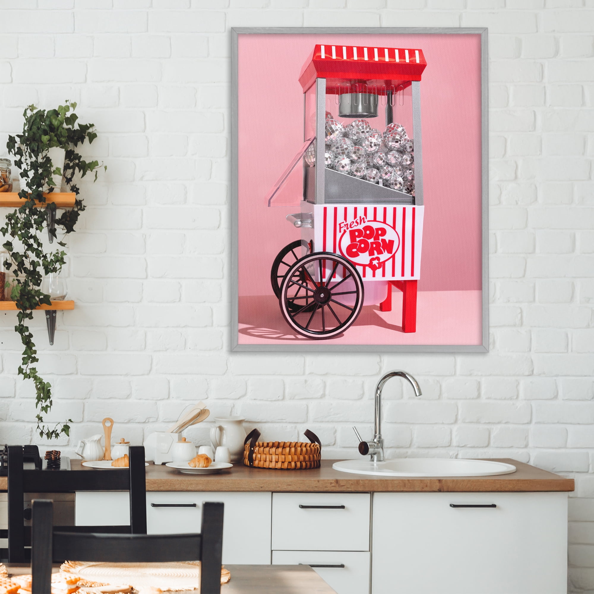 Stupell Industries Movie Popcorn with Disco Balls Gray Framed Giclee Art, design by LISH Creative