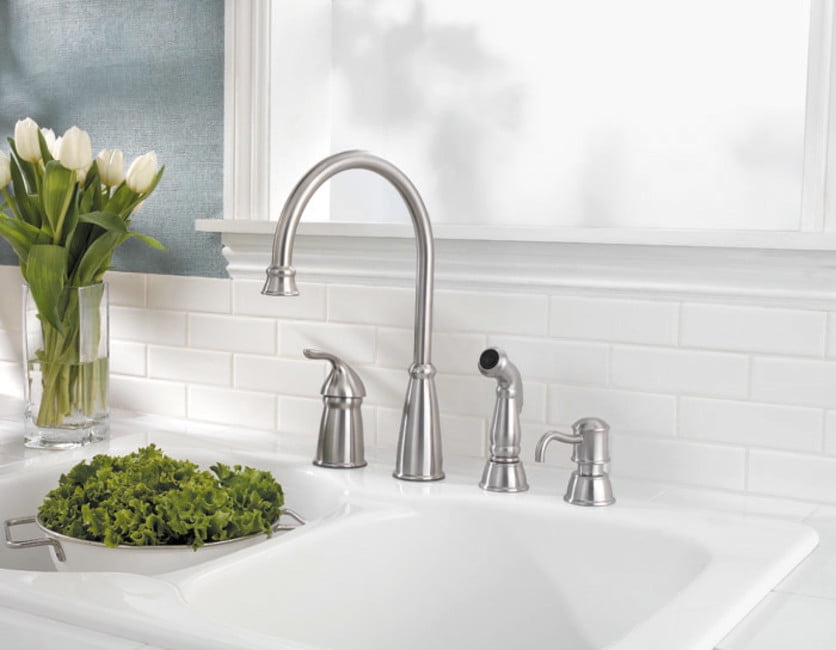 Avalon 1-Handle Kitchen Faucet with Side Spray & Soap Dispenser in Stainless Steel