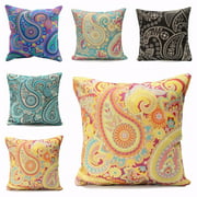 Bohemia Paisley VortexCouch Cushion Pillow Covers 18''x18'' Square Zippered Cotton Linen Standard Decorative Throw Pillow Covers Slip Case Protector for Chair Seat Sofa Patio